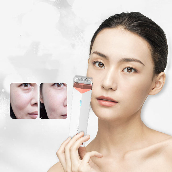Ladies Fashion Personality Electronic Beauty Equipment used on face for skincare. Features before and after results showing improved skin texture.