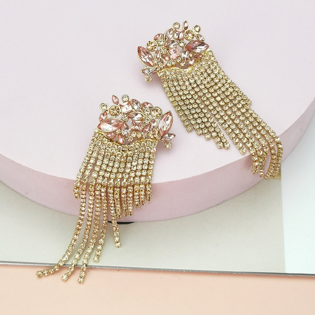 Tassel Pendant Earrings Sweet Beauty Fashion Tassel Pendant Earrings in vibrant red with crystal accents and gold alloy chains, ideal for statement looks.