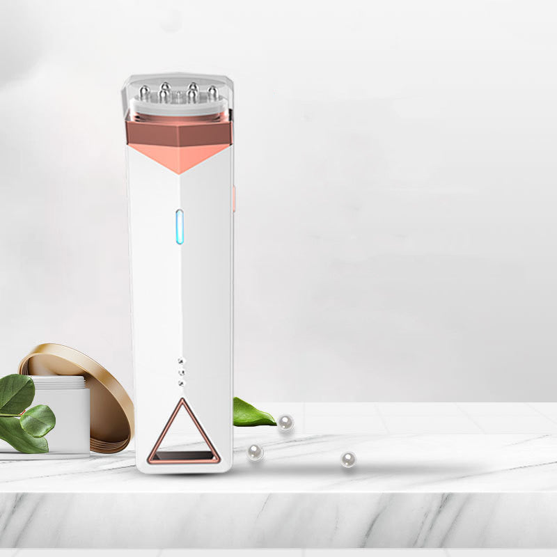 Ladies Fashion Personality Electronic Beauty Equipment used on face for skincare. Features before and after results showing improved skin texture.