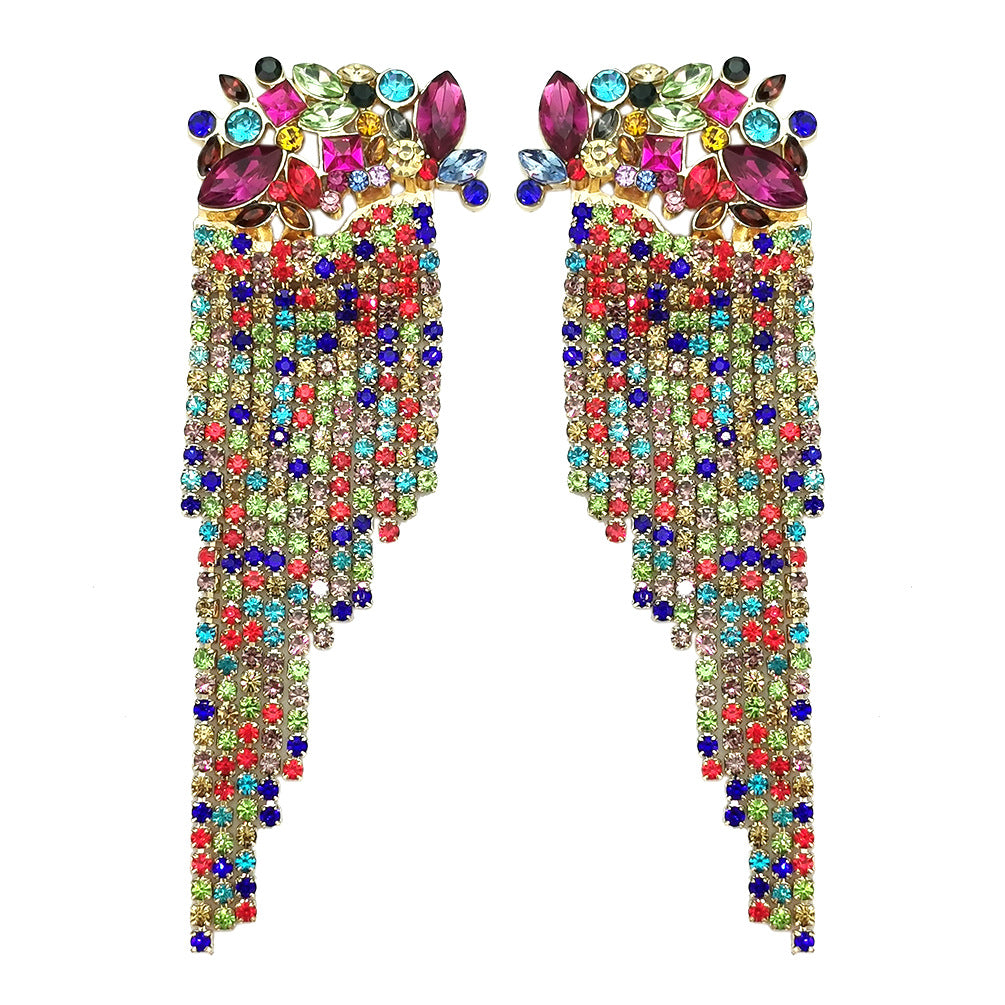 Tassel Pendant Earrings Sweet Beauty Fashion Tassel Pendant Earrings in vibrant red with crystal accents and gold alloy chains, ideal for statement looks.