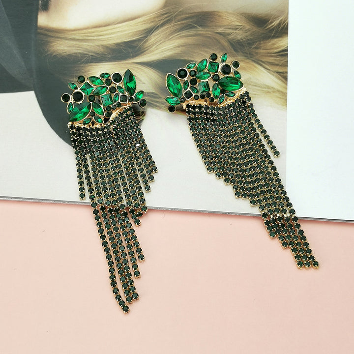 Tassel Pendant Earrings Sweet Beauty Fashion Tassel Pendant Earrings in vibrant red with crystal accents and gold alloy chains, ideal for statement looks.