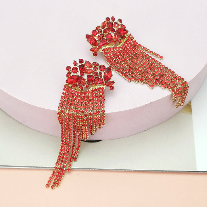 Tassel Pendant Earrings Sweet Beauty Fashion Tassel Pendant Earrings in vibrant red with crystal accents and gold alloy chains, ideal for statement looks.